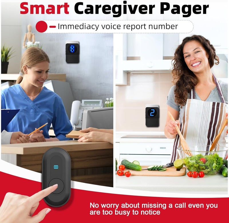 CallToU Caregiver Pager Wireless Call Button System Call Bell Alert Button Wireless Calling System for Elderly at Home/Deaf Eldrely/Clinic/Medical Institution/Nursing Home (CC22WH 8-2) - Image 2